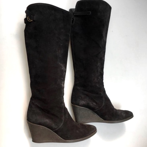Salvatore Ferragamo Knee high Boots Suede Wedges Black size 8.5 Italy Women’s - Picture 3 of 10